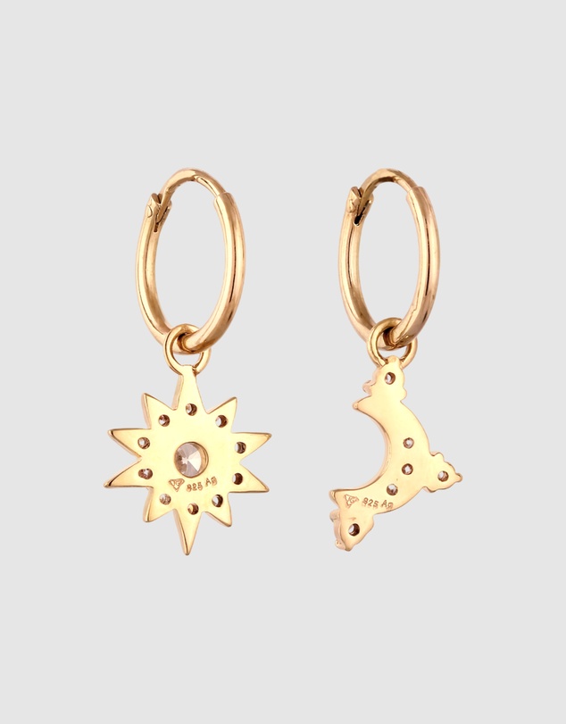 Elli Jewelry - Zirconia Moon Hoop Earrings in Gold-Plated 925 Silver