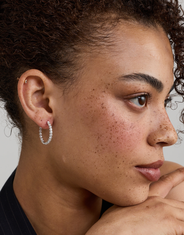 Michael Hill - 2.00 Carat TW Laboratory-Grown Diamond Inside Out Hoop Earrings in Silver -Medium