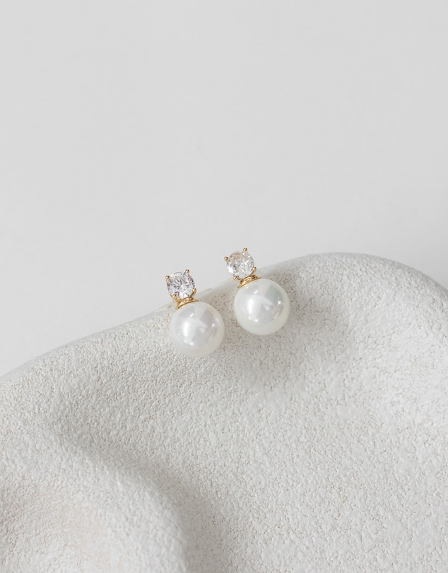 The White Collection - Annabelle - Classic Gold Pearl Bridal Earrings