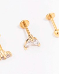 Lovisa - Gold Plated Surgical Steel Cubic Zirconia Double Marquise Flat Back 3-Pack