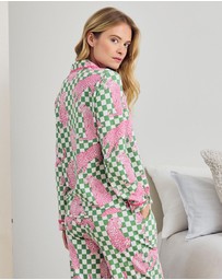 Chelsea Peers - Organic Cotton Leopard Checkerboard Long Pyjama Set