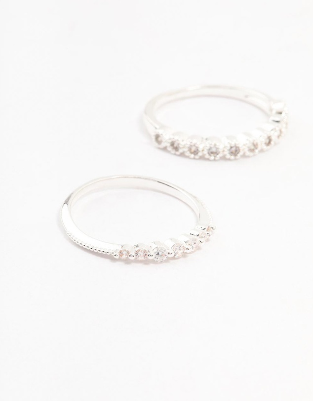Lovisa - Silver Plated Fine Round Cubic Zirconia Stacking Rings 3-Pack