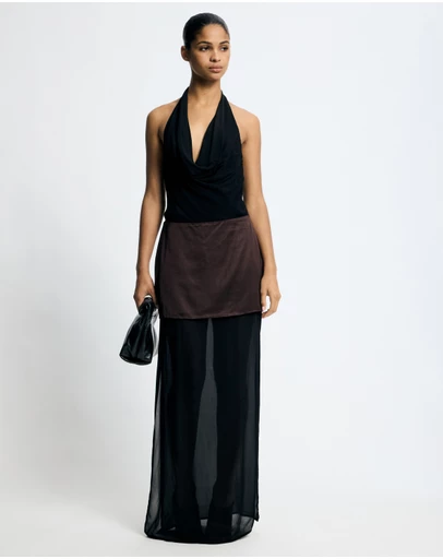 Lover - Jett Solid And Sheer Cowl Maxi Dress