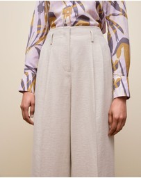 Trenery - Linen Blend Double Pleat Pant in Stone