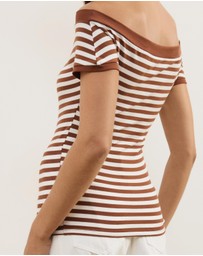 Atmos&Here - Esme Stripe Jersey Off Shoulder Top