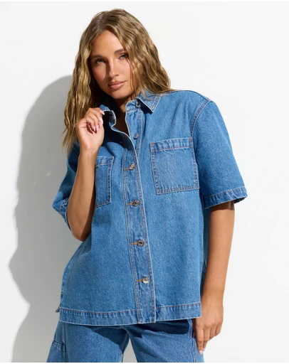 Dazie - Golden Nights Short Sleeve Denim Shirt