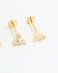 Lovisa - Gold Plated Surgical Steel Cubic Zirconia Round Flat Back Studs 3-Pack