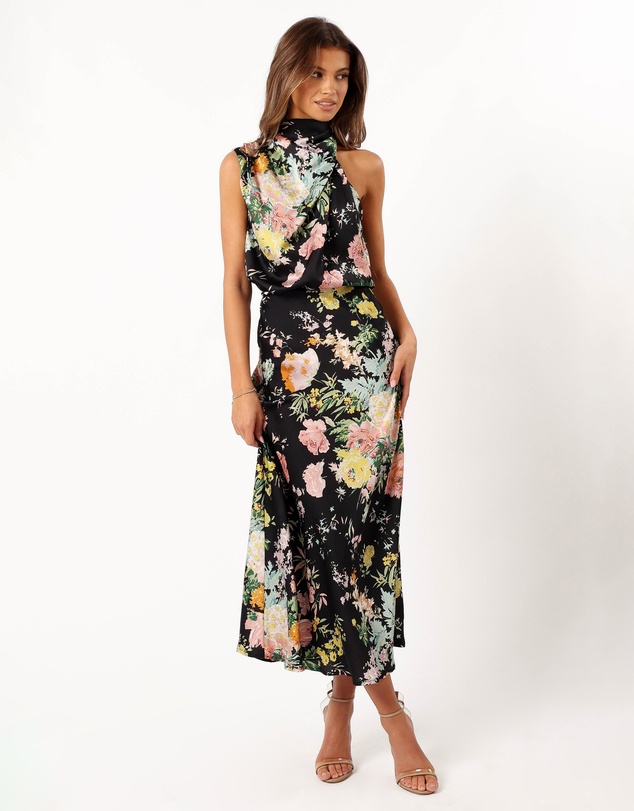 Petal & Pup - Anabelle Halter Neck Midi Dress - Black Floral