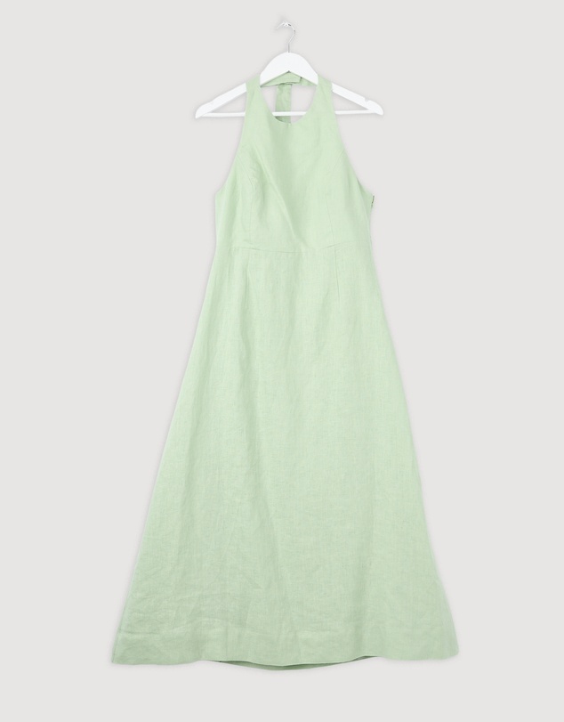 Revibe - Repaired AERE Waverly Halter Linen Midi Dress - AU 12