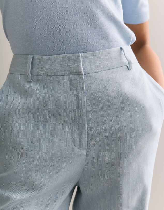 Trenery - Linen Cotton Yarn Dyed Herringbone Pant in Pale Blue