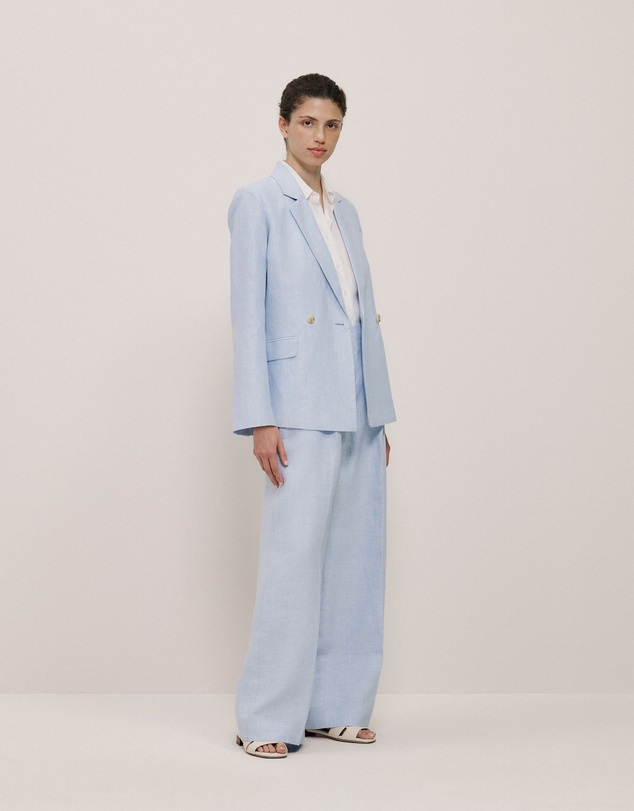 Trenery - Yarn Dyed Linen Double Breasted Blazer in Blue Marble