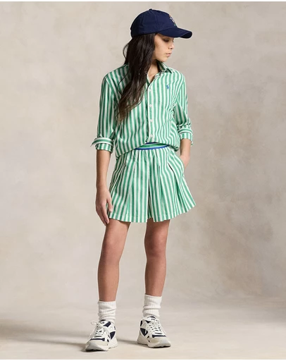 Polo Ralph Lauren - Striped Pleated Poplin Culotte Shorts - Teens