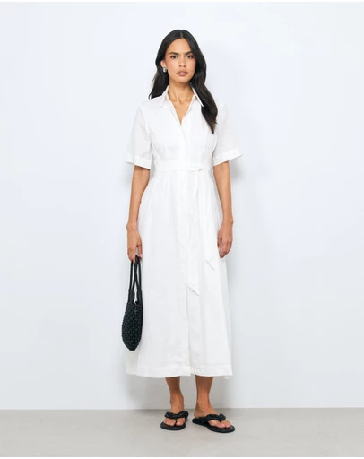AERE - Orien Tuck Waist Linen Shirt Dress