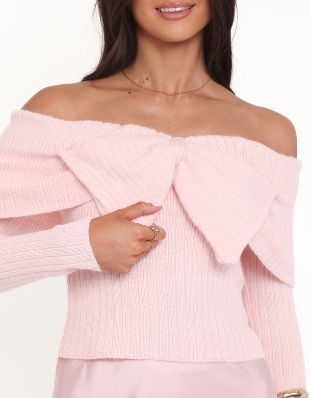 Petal & Pup - Helene Bow Off Shoulder Knit Sweater - Pink