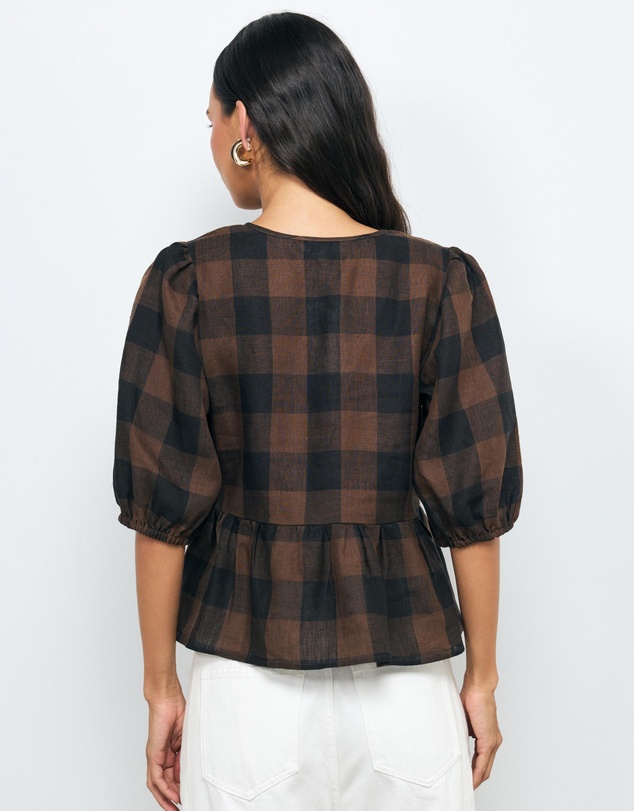 AERE - Inka Linen Gingham Top