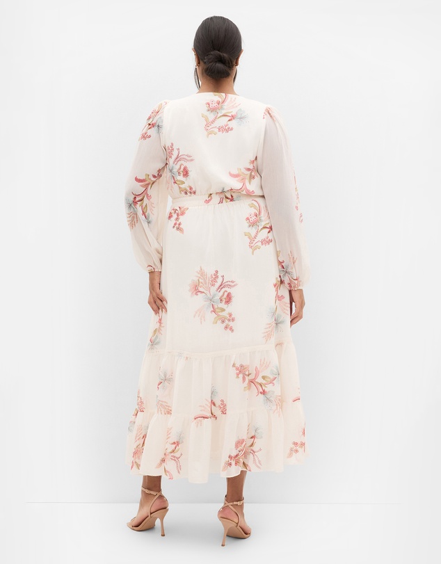 City Chic - Plus size Kiki Long Sleeve Print Maxi Dress - ivory