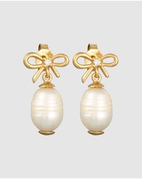 Elli Jewelry - Earrings Hanger Bow Classic with Freshwater Cultured Pearl in 925 Sterling Silver Gold Plated