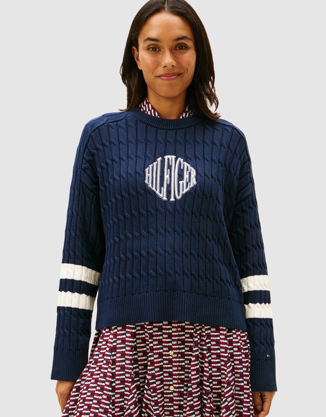 Tommy Hilfiger - Logo Embroidery Relaxed Cable Knit Jumper