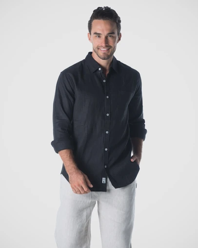 Coast Clothing - Milan Long Sleeve Linen Shirt -Black