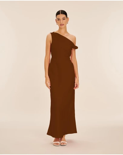 AERE - Fia Linen Draped Off Shoulder Maxi Dress