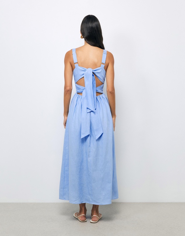 AERE - Raina Tie Back Linen Midi Dress