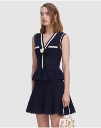 Self Portrait - Peplum Pointelle Knit Mini Dress