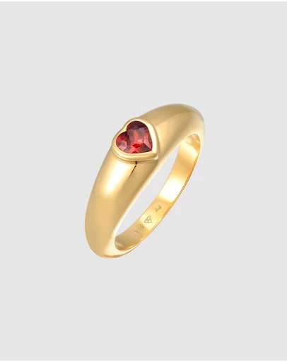 Elli Jewelry - Red Zirconia Heart Signet Ring in Gold-Plated 925 Silver
