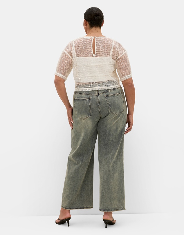 City Chic - Plus size Stardust Sequin Crop Top - cream