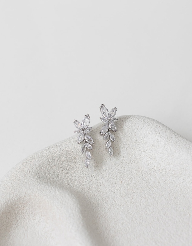 The White Collection - Bloom - Floral Silver Bridal Earrings