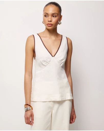 AERE - Contrast Trim Linen Top