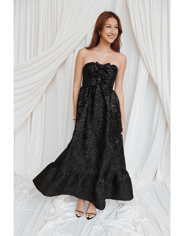 Petal & Pup - Delphira Maxi Dress - Black Brocade