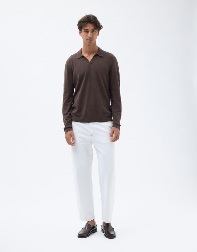 AERE - Linen Blend Knit Polo Long Sleeved
