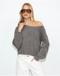 Dazie - Addison Studded Off Shoulder Knit Jumper