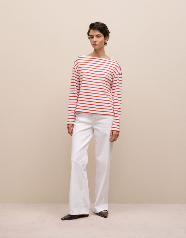 Trenery - Australian Cotton Breton Stripe T-shirt in Spice Red