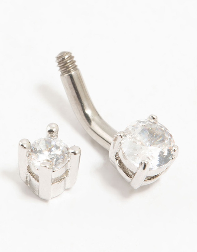 Lovisa - Titanium Mini Round Cubic Zirconia Belly Bar