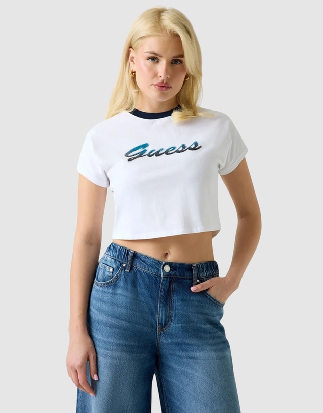 GUESS - Short Sleeve Script Crop Tee