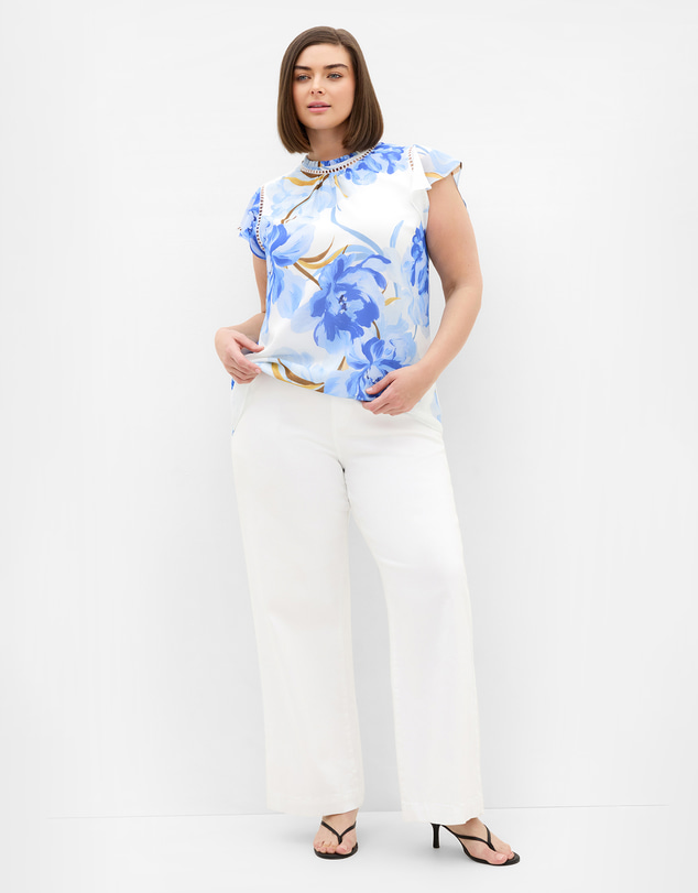 City Chic - Plus size Lexi Floral Print Short Sleeve Top - white