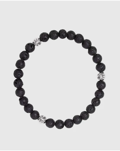 Nialaya Jewellery - 6mm Lava Stone Bracelet with Silver Balls