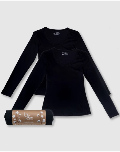B Free Intimate Apparel - Superfine﻿ 100% Cotton Long Sleeve Top - 2 Pack
