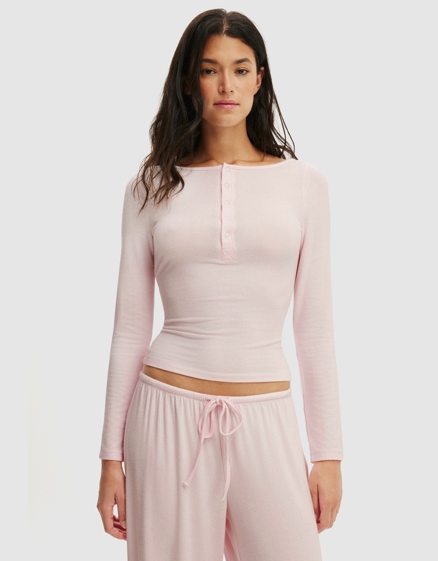 Cotton On Body - Super Soft Boat Neck Henley Long Sleeve Top