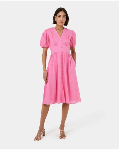 Forcast - Fernanda Linen Puff Sleeve Dress