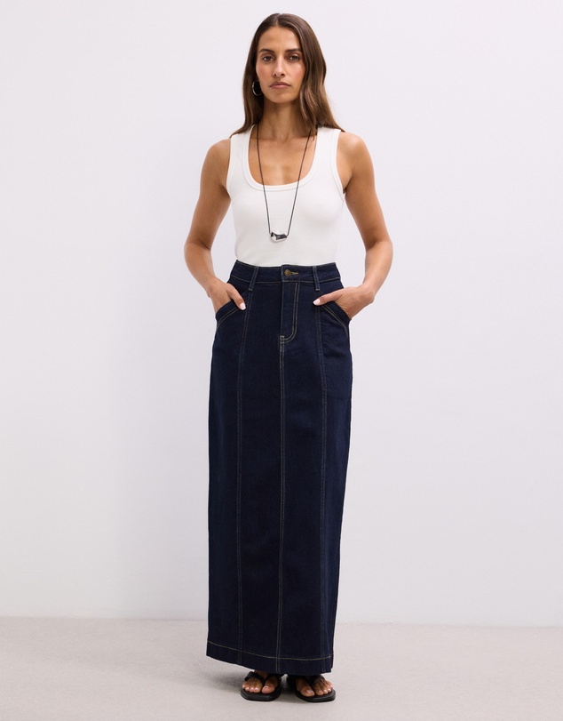 The Fated - Asha Denim Maxi Skirt