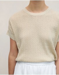 Trenery - Linen Cotton Cable Knit T-shirt in Flax