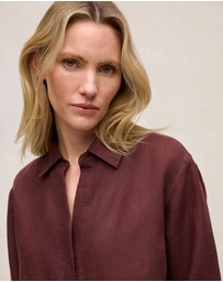 Trenery - Delave Linen Half Placket Shirt in Espresso