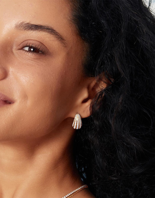 Ania Haie - Ania Haie Gold Pave Shrimp Stud Hoop Earrings