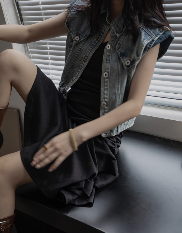 Glamorous - Stand collar pocket belt denim vest