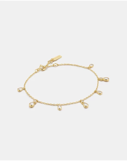 Ania Haie - Gold Bezel-Set Teardrop Dangle Station Bracelet