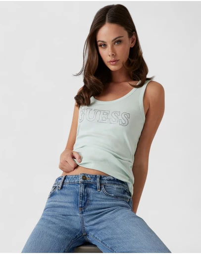 GUESS - Sleeveless Embellished Logo Tank Top