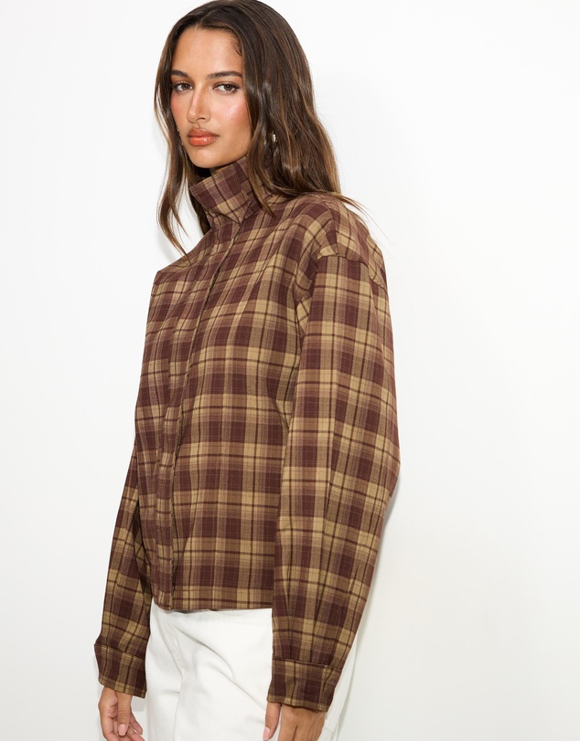 Dazie - Isla Funnel Neck Check Bomber Jacket