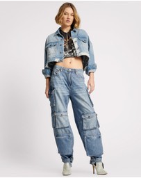 ONE TEASPOON - Eagle Studded Cropped Denim Jacket